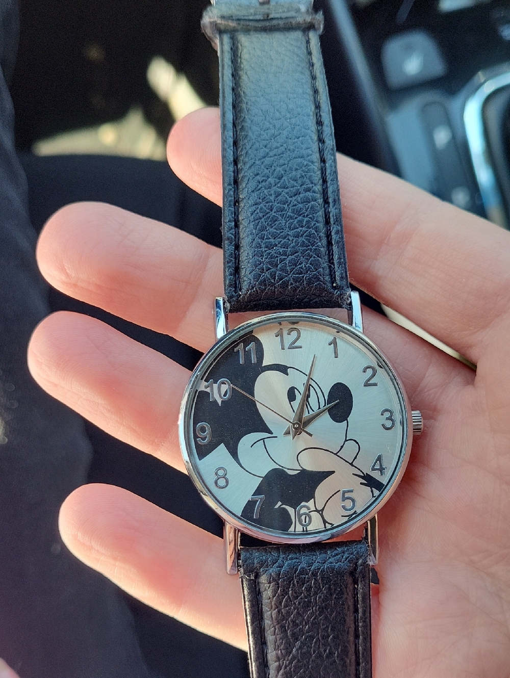 Mickey Mouse Black Leather Strap Watch